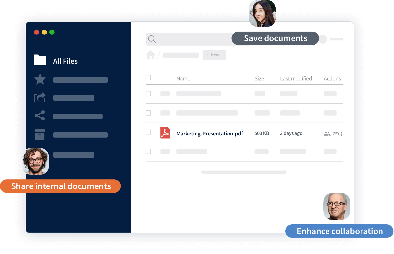 Illustration der ownCloud-Oberfläche mit Dateiliste